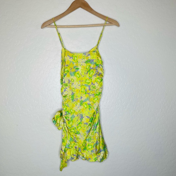 For Love and Lemons XS Dubois Freedom Floral Mini Dress Yellow Green Lavender - Picture 4 of 8